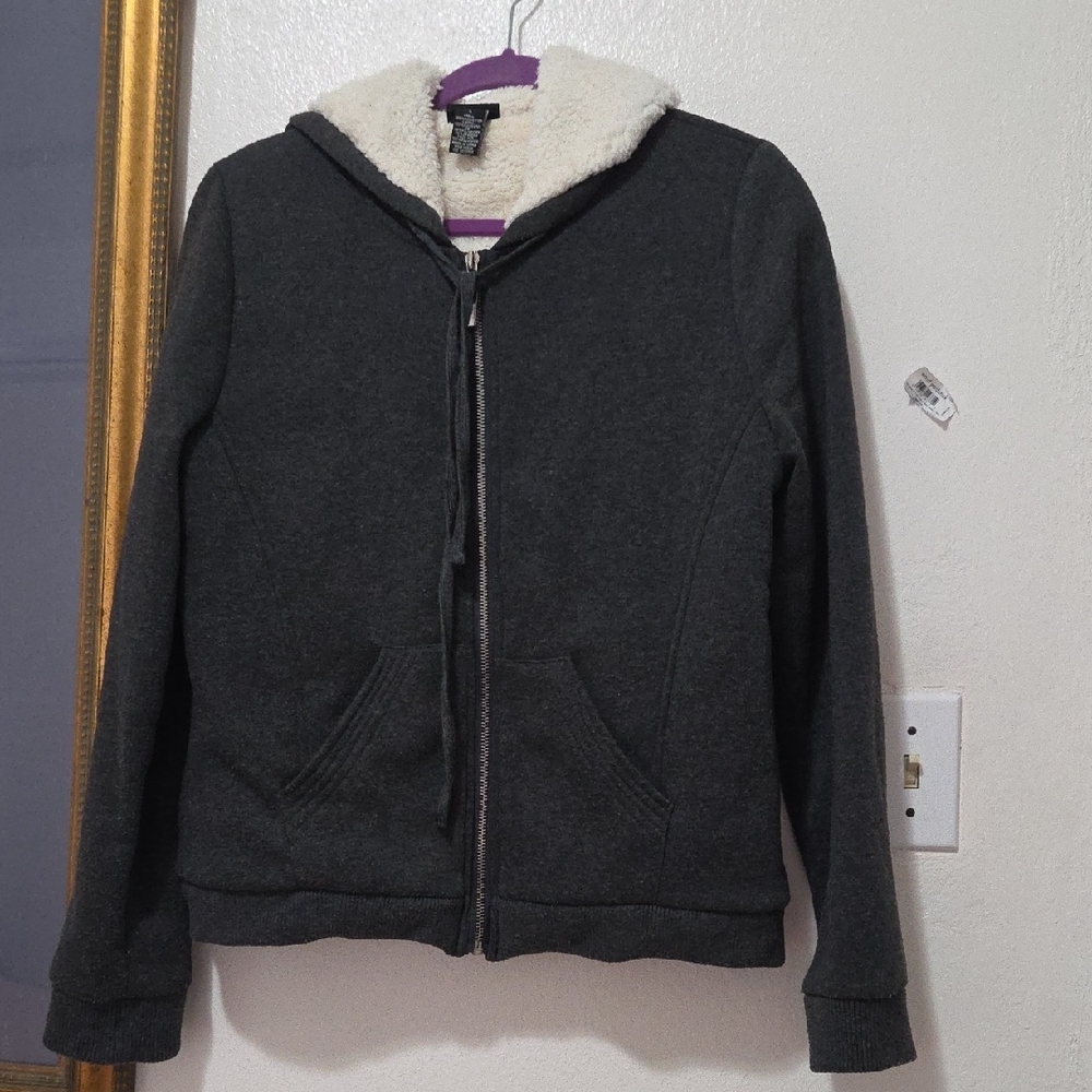 Rue21 Dark Gray Teddy Jacket with Cream Lining